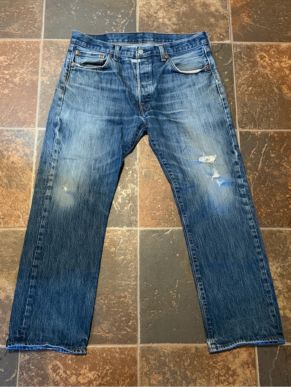 Levi's 501 Men's Blue Distressed Straight Leg Jeans Size 34